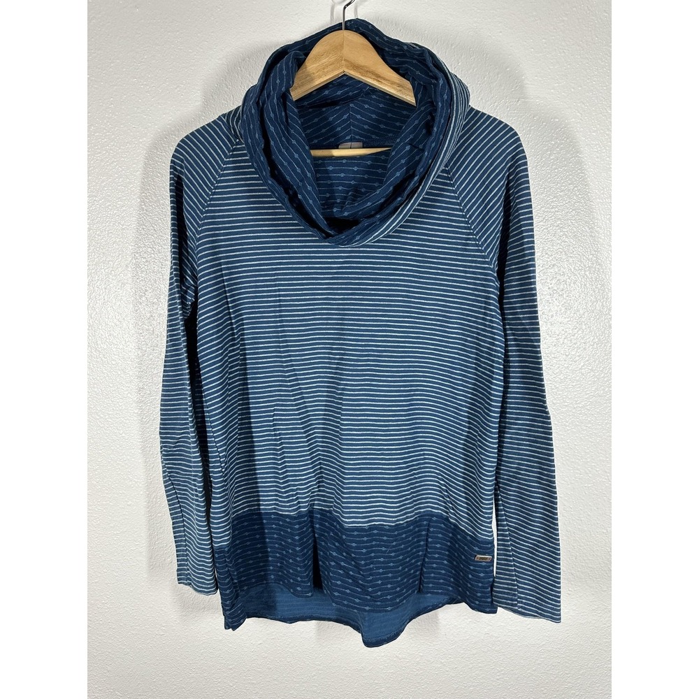 Pink Lotus Shirt Womens Large Blue Stripe Cowl Neck Long Sleeve Soft‎ Made USA